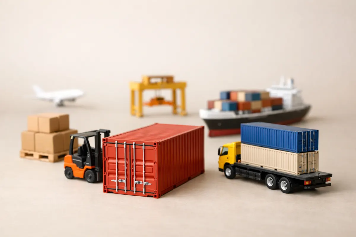 A simple ocean-freight workflow diagram; no invented tracking results or sensor readings.